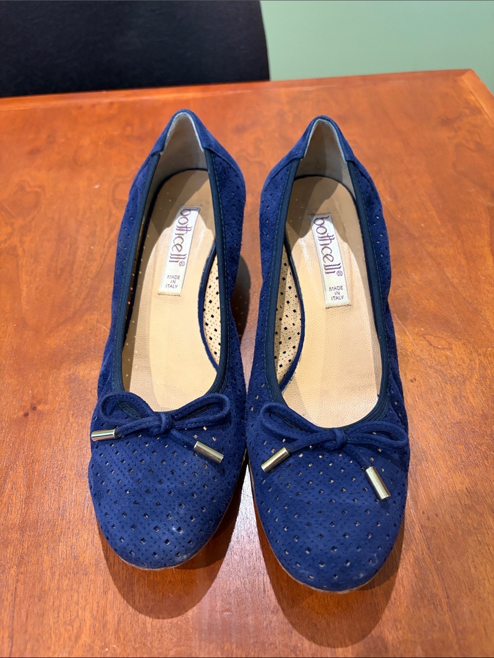 Roberto Botticelli Navy Suede Ballet Kitten Heels